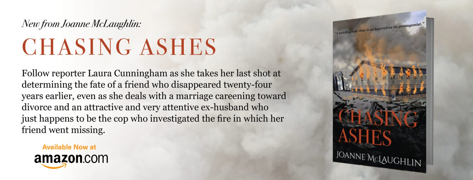 the banner of chasing ashes with the book on the side