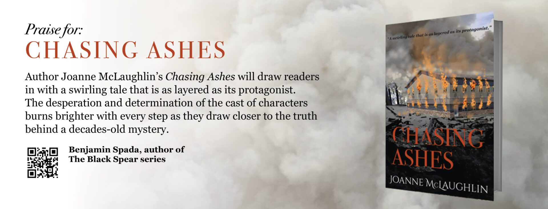 the banner of chasing ashes with the book on the side